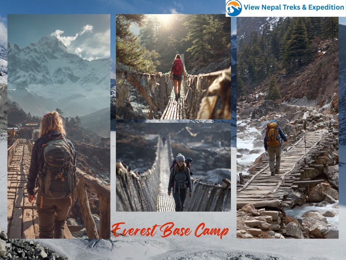 Trekker's backpack with full EBC trek gear list at Namche Bazaar Nepal