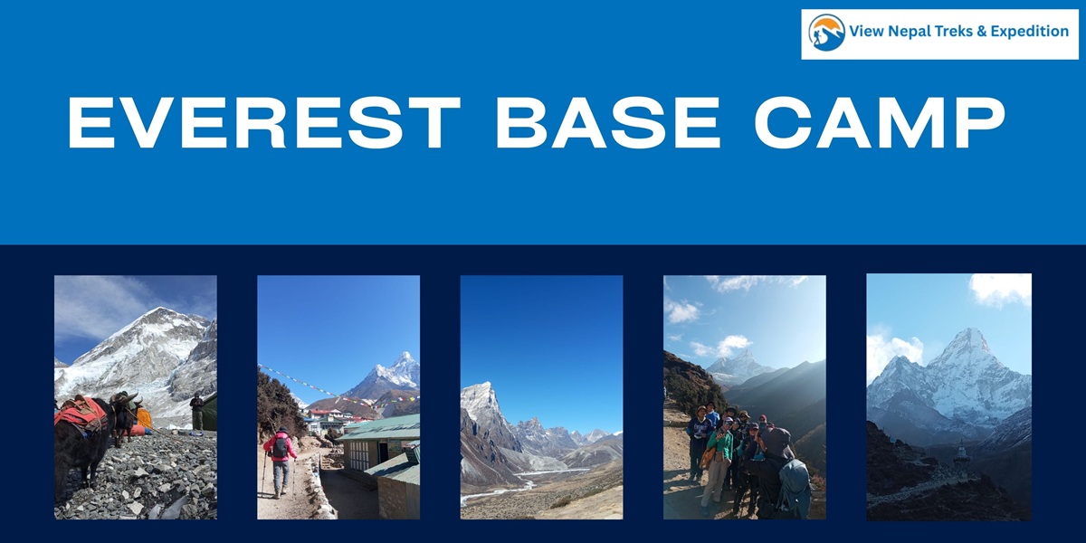 Snow covered Himalayan peaks under clear blue sky on Everest Base Camp Trek