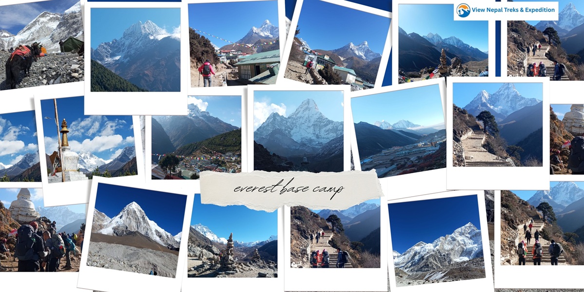 Morning golden light over Himalayan mountains on Everest Base Camp Trek