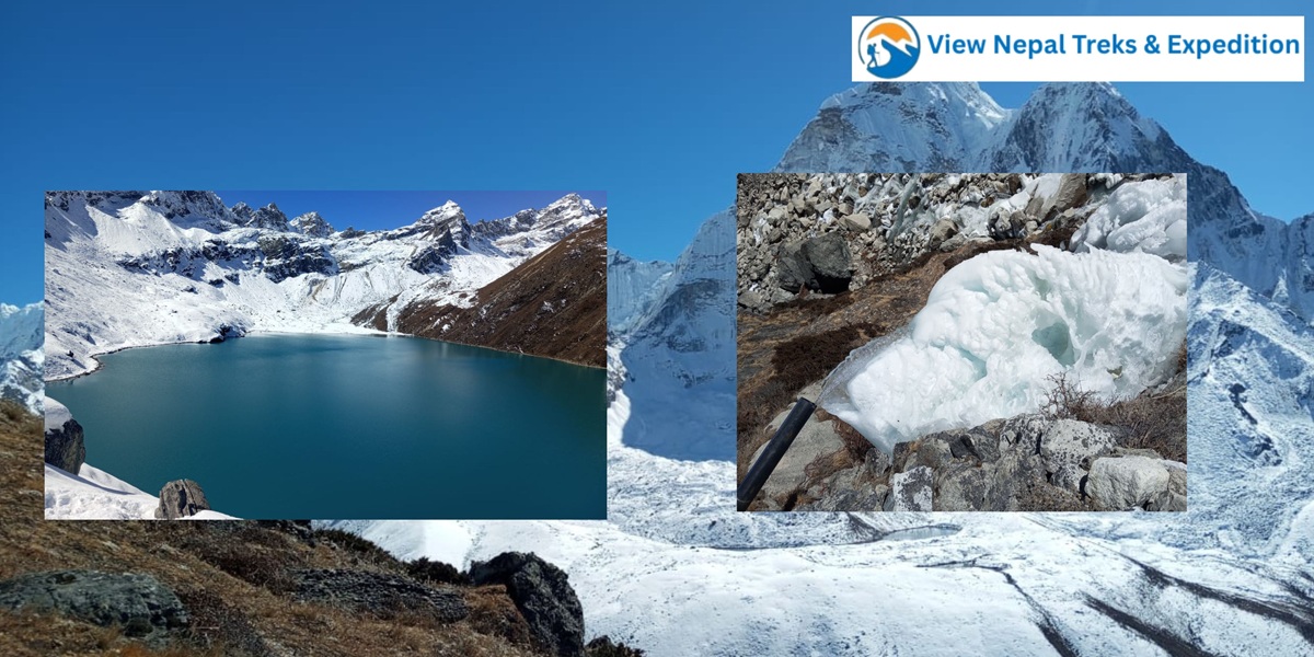Reaching Everest Base Camp 5364m trek in Nepal with prayer flags