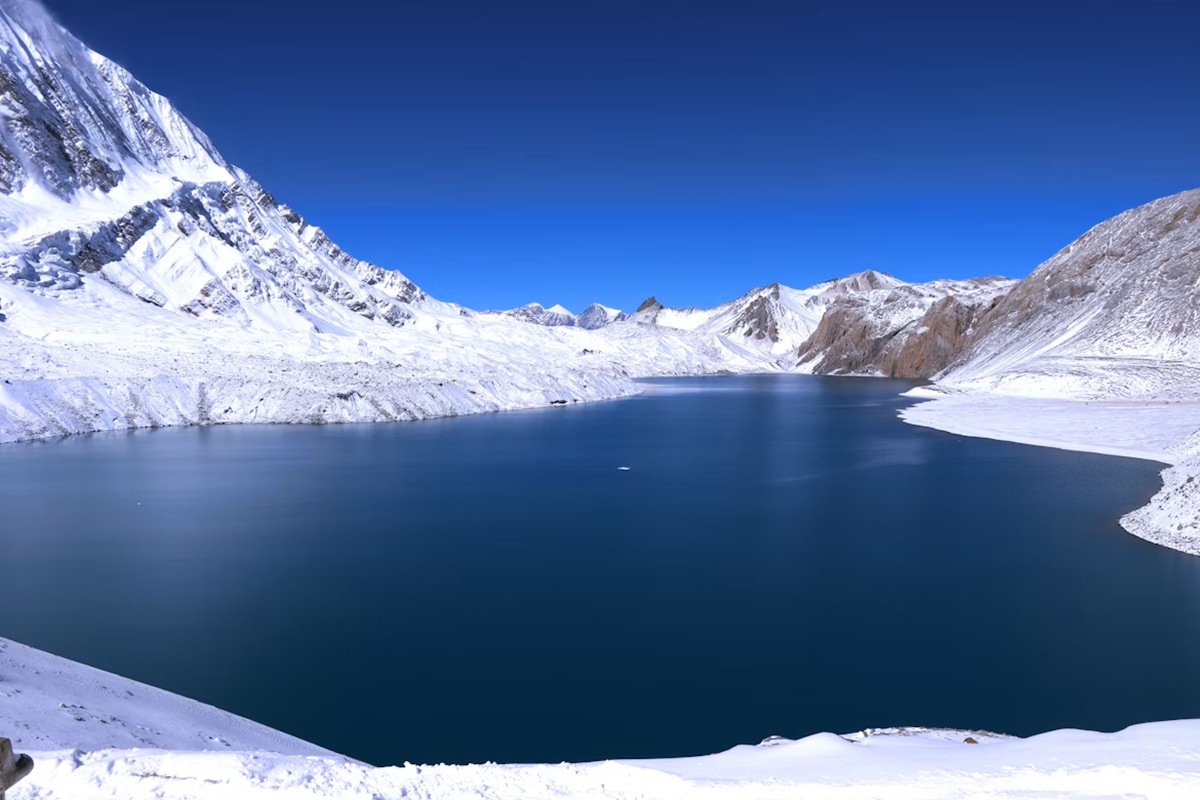 Turquoise Tilicho Lake 4919m at sunrise Tilicho Lake Trek Nepal