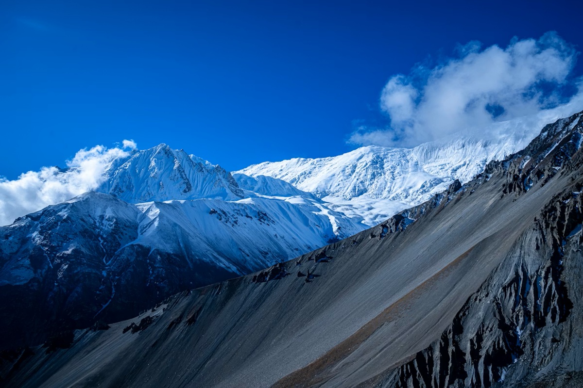 Snowy Jomsom town windy Mustang region Annapurna Circuit Nepal