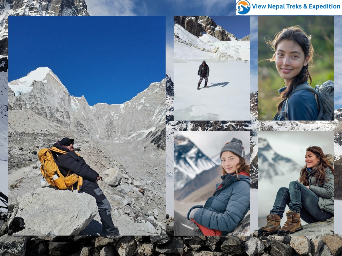 Independent trekker on the Khumbu trail to Everest Base Camp without a guide