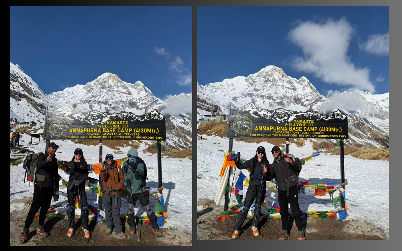 Suraj C.K. with a trekker at Annapurna Base Camp in Nepal